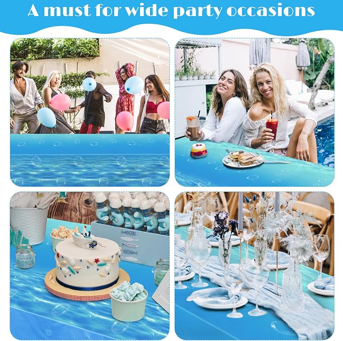Kochorie 54 Inch x 200 Ft Ocean Waves Plastic Tablecloth Roll in Slide Cutter - Image 7