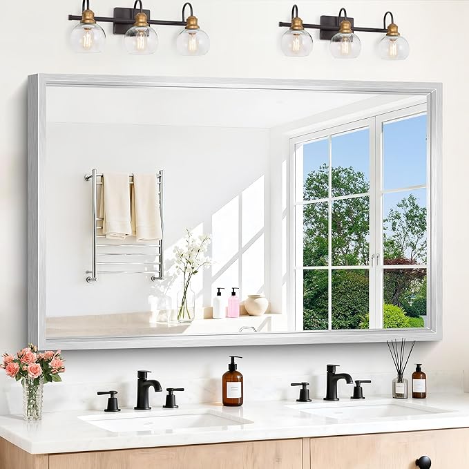 60"x40" Brushed Silver Bathroom Mirror, Large Rectangular Mirror by WelcometoCIVENO