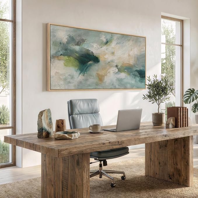 Extra Large Framed Sage Green Abstract Wall Art - Image 2