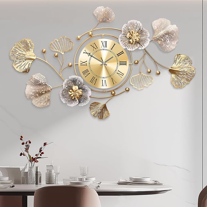 Clocks for Living Room, Large Wall Clock, 3D Silent Wall Clock, Retro Metal by JXQXYN