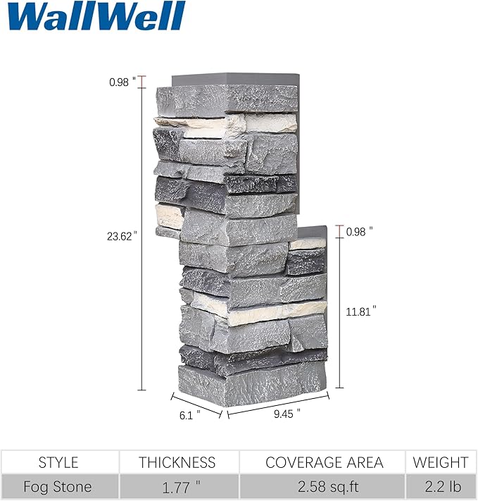 1.77 Inch Deep 3D Faux Stone Corner Panels Matching 2 Piece Set - Image 5