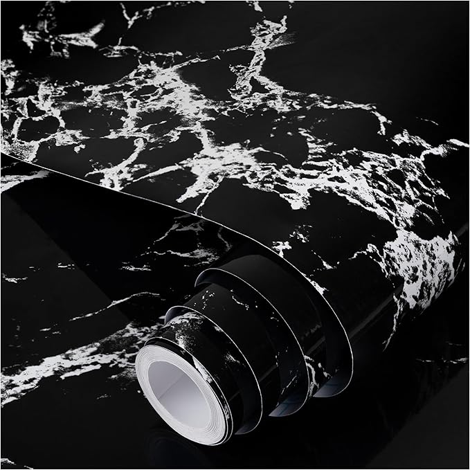 practicalWs Glossy Marble Wall Paper Granite Black/Grey Kitchen Countertop by practicalWs