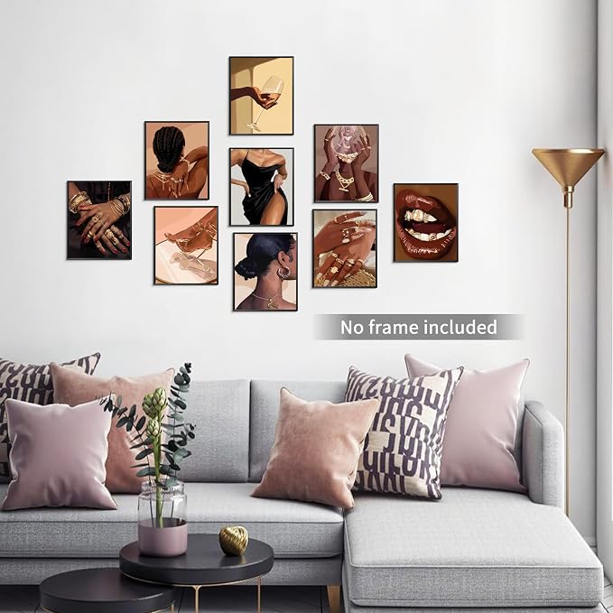 SEHSUVC Black Girl Posters Wall Art Set of 9, Abstract African American Woman - Image 2