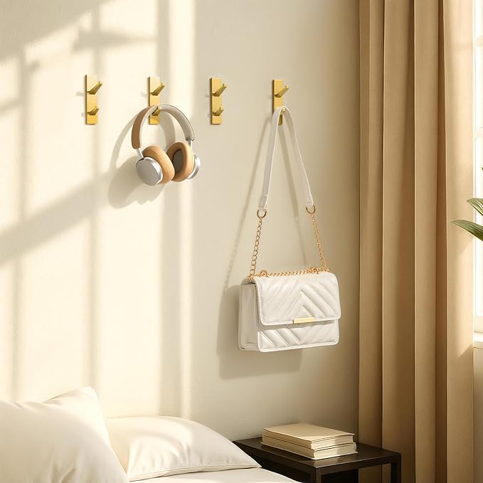 susswiff Gold Wall Hooks for Coat Towel: 13LB Adhesive Door Hanger Stick on - Image 4