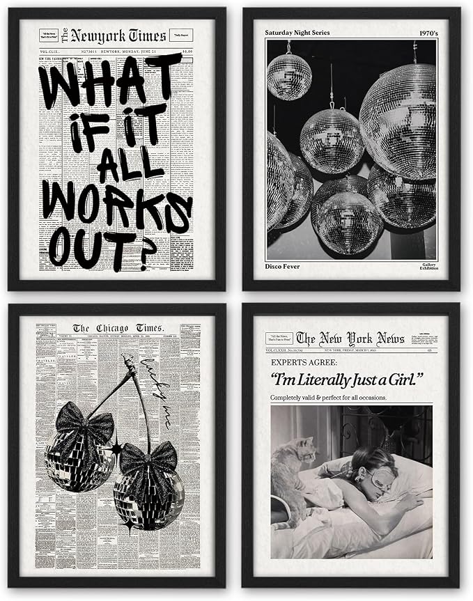 Retro Black And White Newspaper Poster Wall Art, What If It All Works Out Wall by Unknown