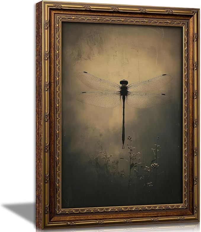 Vintage Gold Framed Wall Art Retro Dark Dragonfly Painting Canvas Prints Gothic by DQUCWDKVintagegoldframedwallart