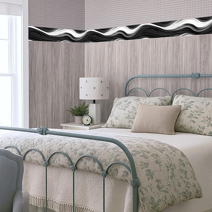 Black and White Wave Wallpaper Border 196x4 Inch Peel and Stick Wall Border - Image 7