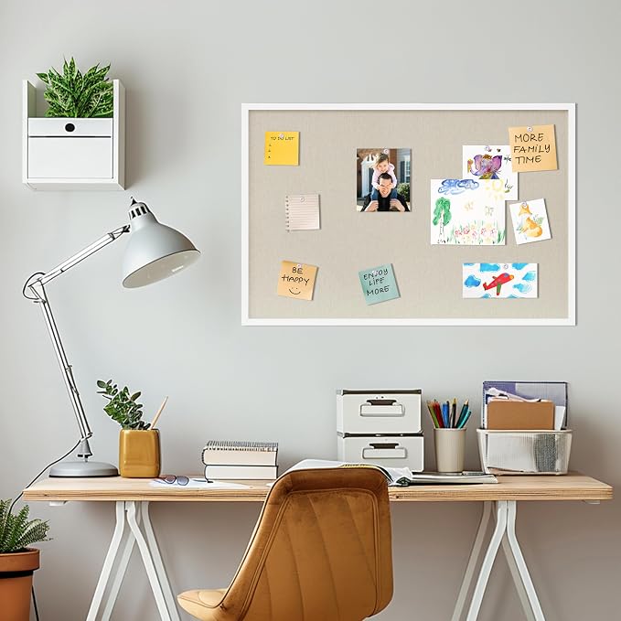 DAHAPYBOO Cork Board with Linen White, Bulletin Board 36"x24" Hanging Corkboards - Image 5