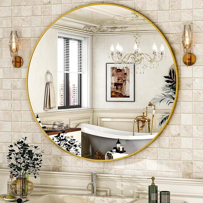 HARRITPURE Round Mirror 36 Gold Wall Mounted Circle Mirrors Vanity Mirror - Image 2