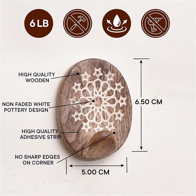 Indian Shelf 6 Lb- 3 Pieces Decorative Wood Adhesive Wall Hooks–Boho Peel and - Image 4