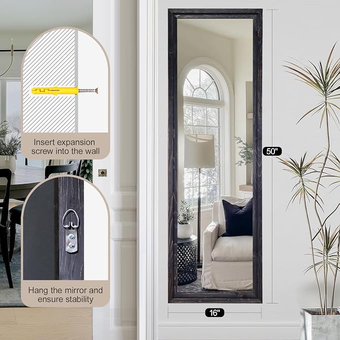 50"x16" Door Mirror, Rustic Full Length Mirror, Over The Door Hanging Mirrors - Image 7
