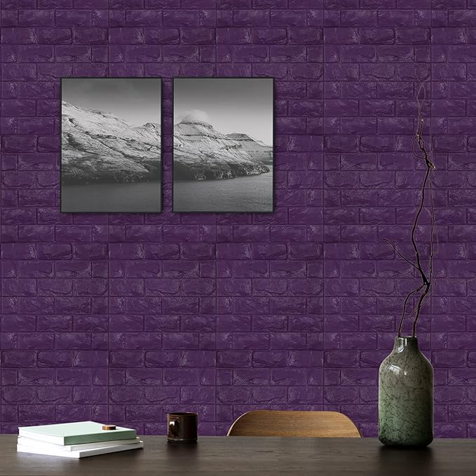 11PCS 3D Wall Panels Peel and Stick Faux Brick Wallpaper Purple Self Adhesive - Image 3
