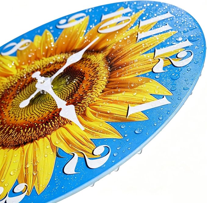 Indoor/Outdoor Clocks Waterproof, Glass Sun Flower Decor Wall Clock - Image 3