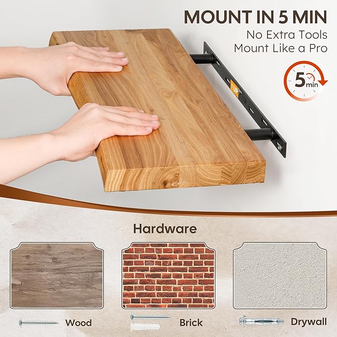 48" Rustic Elm Floating Shelves - Image 5