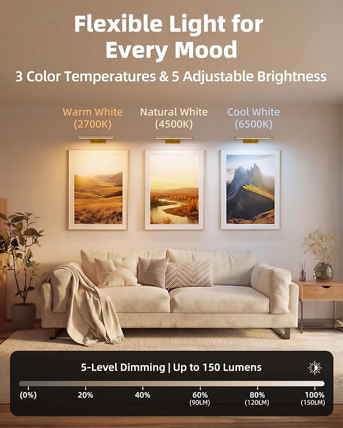 EZVALO Picture Light for Wall, 4800mAh Rechargeable Wireless Remote, Dimmable - Image 4