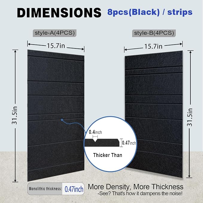 Acoustic Wall Panels – 8 Pack 31.75"x15.75" Thick Black Striped Groove Sound - Image 3