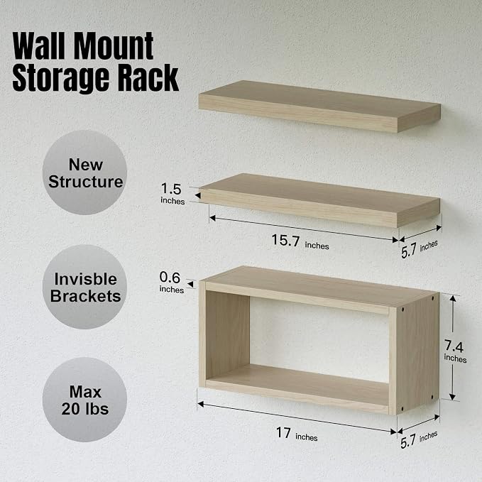 RICHER HOUSE Floating Shelves Set of 3, Modern Bathroom Shelves Wall Mounted - Image 2