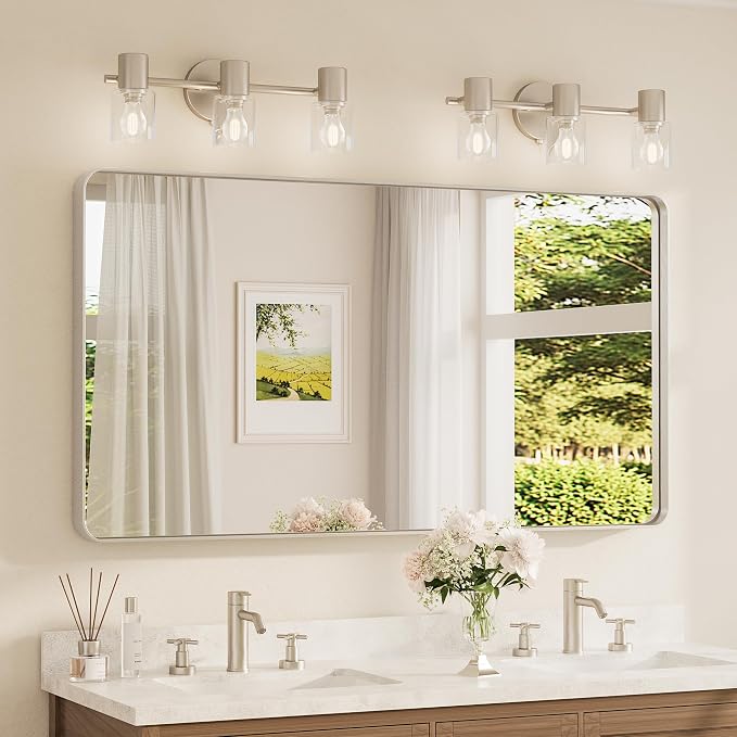 TETOTE 55 x 30 Inch Brushed Nickel Bathroom Mirror by TETOTE