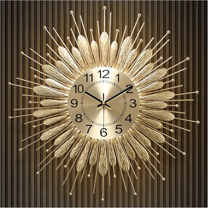 27" Gold Mid Century Modern Wall Clock，Battery Operated Decorative Decorative by HEBOIXHOMEDECOR