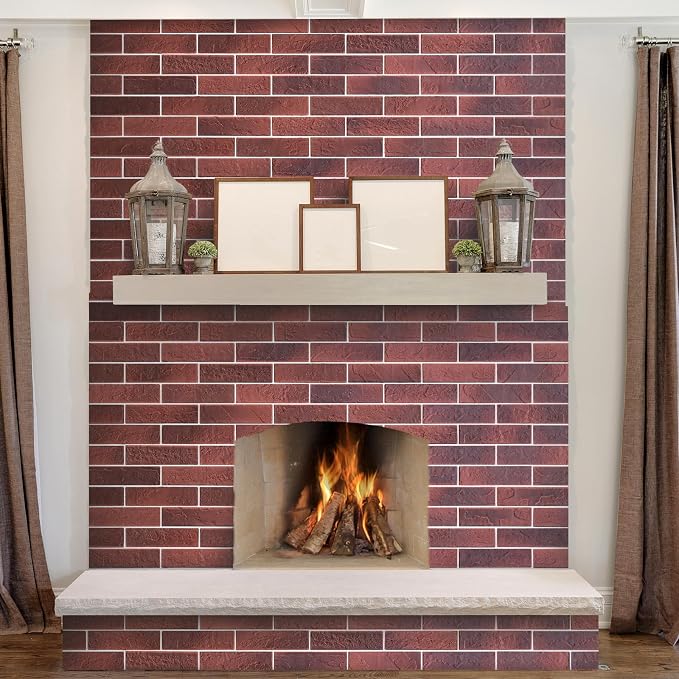 100 Vintage Red Faux Brick Wall Tiles, 3D Thin Brick Veneers - Image 2