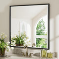 Black Framed Mirror for Bathroom 36x36 Inch Square Beveled Bathroom Mirror by QUEENFUN