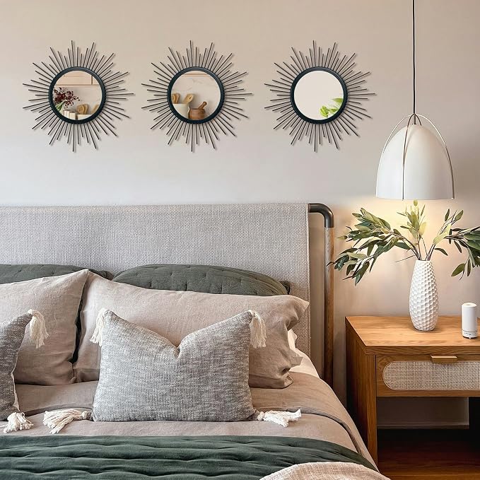 3 Set Black Sunburst Mirrors for Wall Decorative Metal Mirrors Small Mirror - Image 5