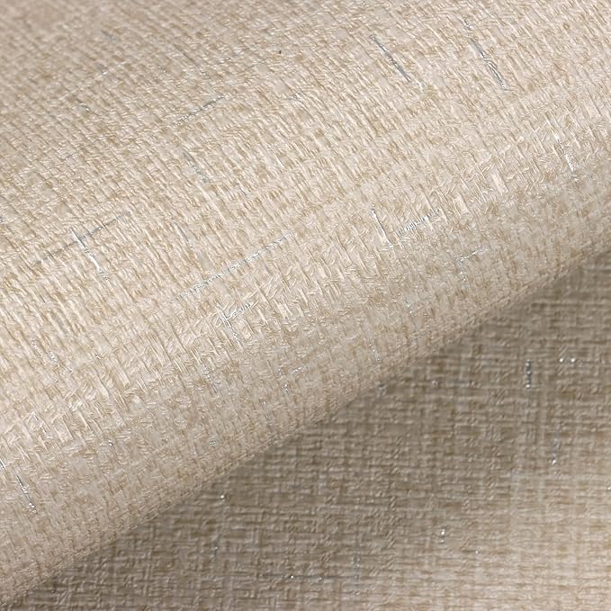 VEELIKE Beige Grasscloth Peel and Stick Wallpaper Textured Grass Woven - Image 6