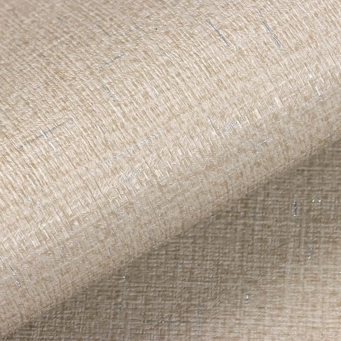 VEELIKE Beige Grasscloth Wallpaper Textured Peel and Stick Grass Cloth Wallpaper - Image 6