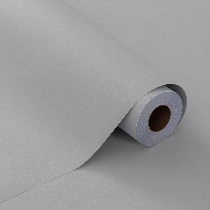 FUKU MON 24"x394" Grey Wallpaper Matte Solid Gray Contact Paper Self-Adhesive by MeetyourallDIYneeds