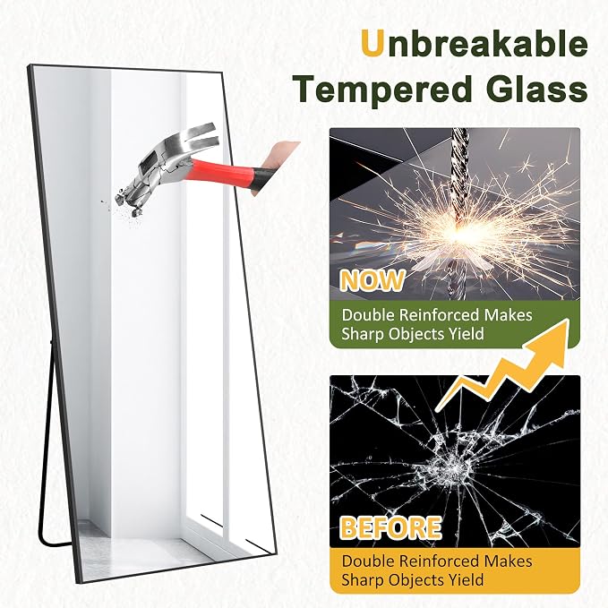 NicBex Full Length Mirror with Stand, Shatter-Proof Glass - Image 7