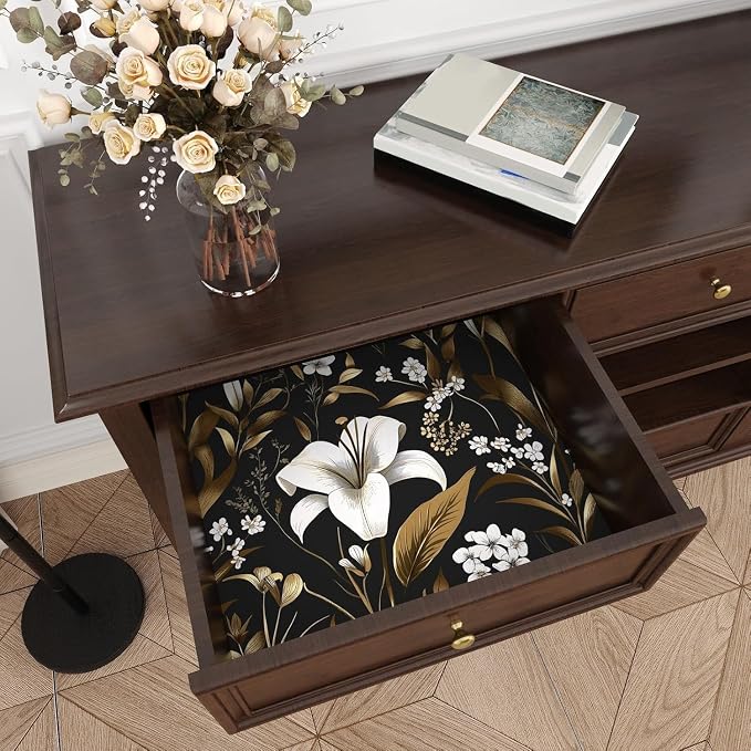 Laatse Black White Floral Wallpaper Peel and Stick, Dark Gold Vintage Contact - Image 6