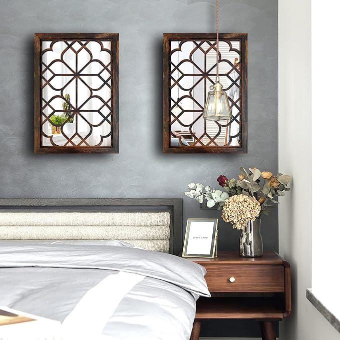 Wocred Set of 2 Rectangular Wall Mirror, Gorgeous Rustic Farmhouse Accent Mirror - Image 3