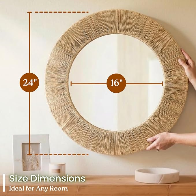 Chi An Home 24 Inch Natural Jute Mirror, Wall Mounted Round Mirror - Image 4