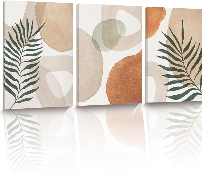 HesenDot Abstract Botanical Wall Art Set of 3, 30x40CM Neutral Plant Framed by HesenDot