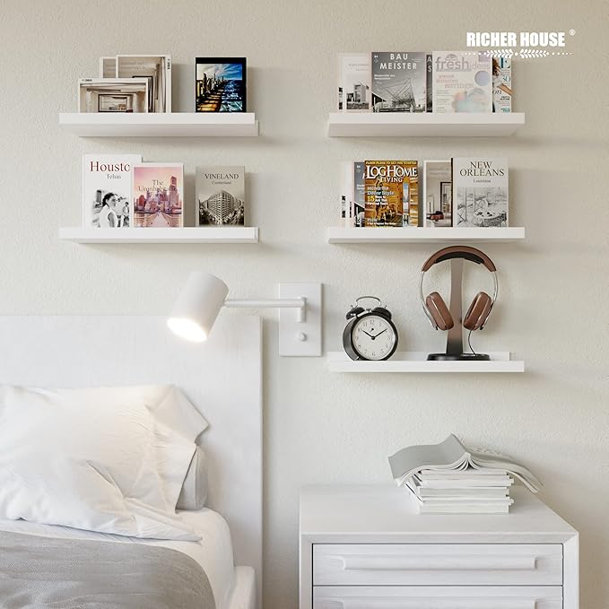 RICHER HOUSE 5 Set White Floating Shelves, Wall Mounted Shelves - Image 4