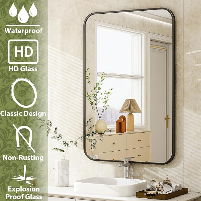 Easly 20 x 28 Inch Bathroom Mirror, Rounded Rectangular Vanity Mirror - Image 5