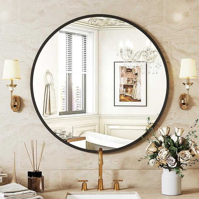 Sweetcrispy 20-inch Black Round Wall Mirror, Circle Bathroom Mirrors by Sweetcrispy