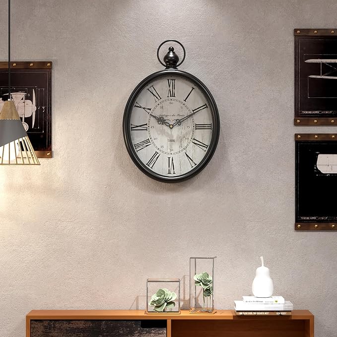 Menterry Oval Retro Wall Clock, Rustic Vintage Style, Battery Operated Silent - Image 4