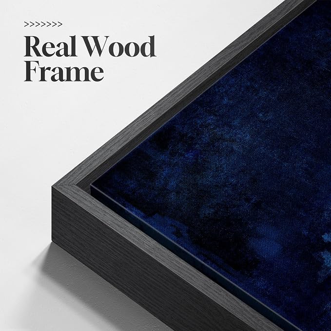 Large Framed Navy Blue Abstract Wall Art, Modern Vertical Canvas Prints - Image 5