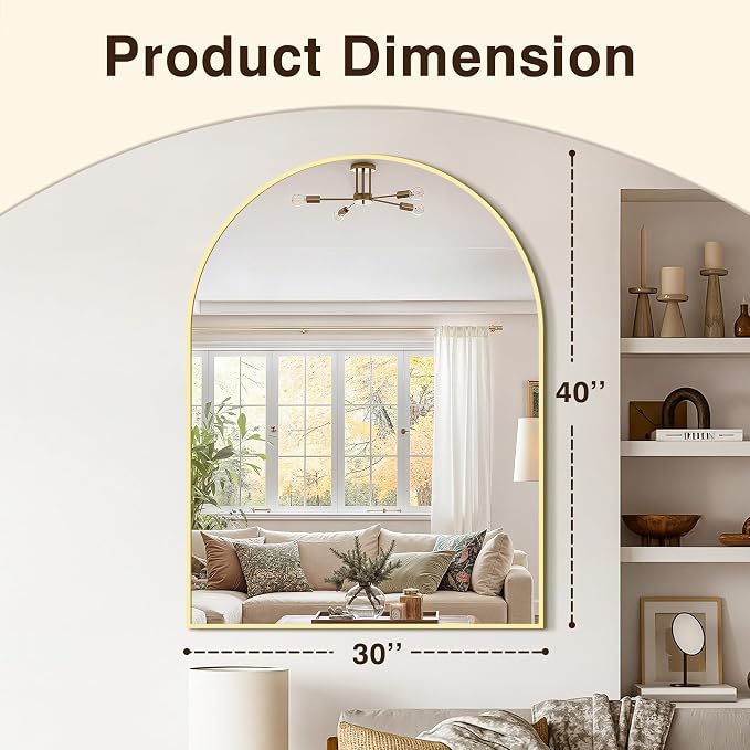 Vanity Bathroom Mirror for Wall, Arched Metal Frame for Bedroom, Living Room - Image 3