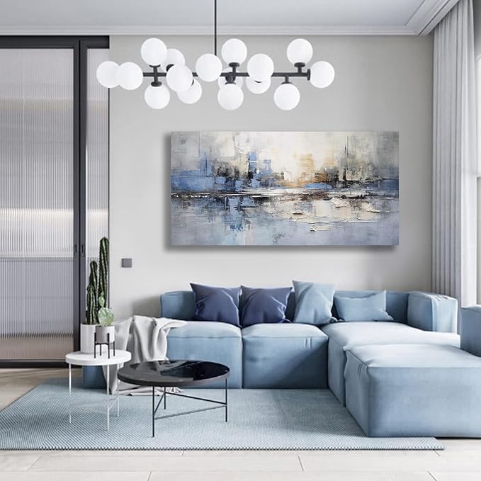 VHMING Abstract Wall Art Wall Decor Blue and Gray White Modern Canvas Wall - Image 3
