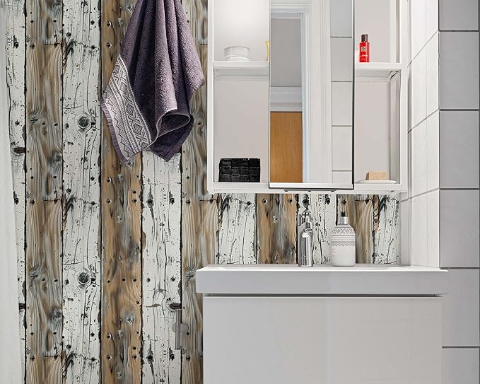 FLFK Rustic Wood Wallpaper Peel and Stick Wood Grain Shiplap Design Wall Paper - Image 5