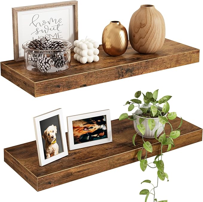 Fixwal Floating Shelves for Wall, 15.7" Wood Wall Mounted Shelves for Living by Fixwal