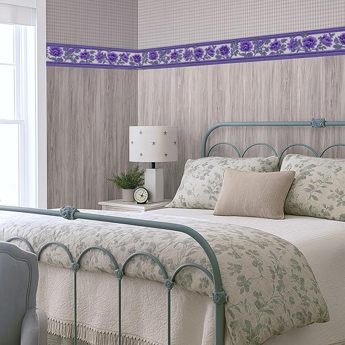 Purple Floral Wallpaper Border 196x4 Inch Peel and Stick Wall Border Self - Image 7