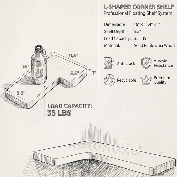 16 Inch Solid Wood Floating Corner Shelves 3 Pack - Image 3
