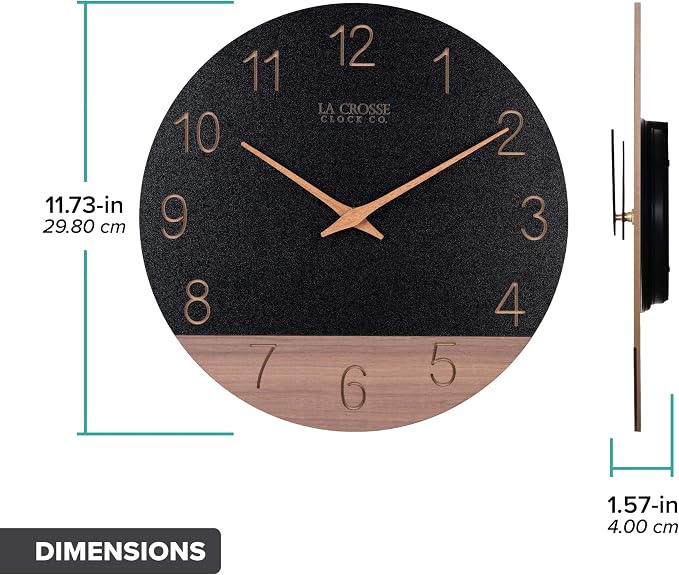 La Crosse Clock 404-3630C 12 inch Dark Sierra Wood Analog Quartz Wall Clock - Image 9