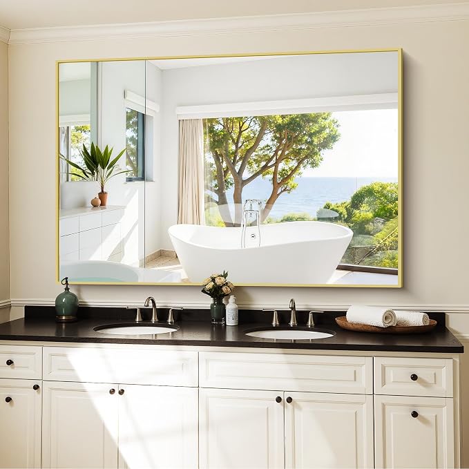KOCUUY Large Gold Bathroom Mirror, 55x36 inch Rectangular Mirror - Image 3