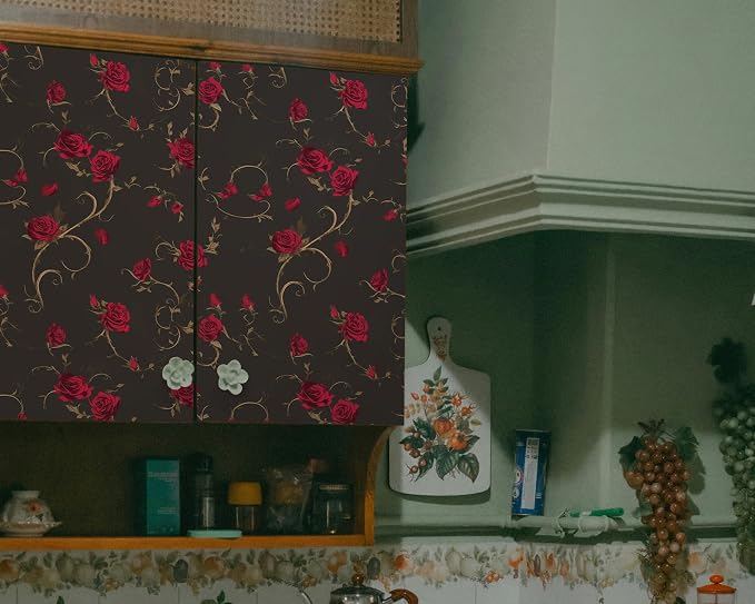 FLFK Peel and Stick Gothic Wallpaper Red Rose Floral Wallpaper 16in x 128in - Image 5