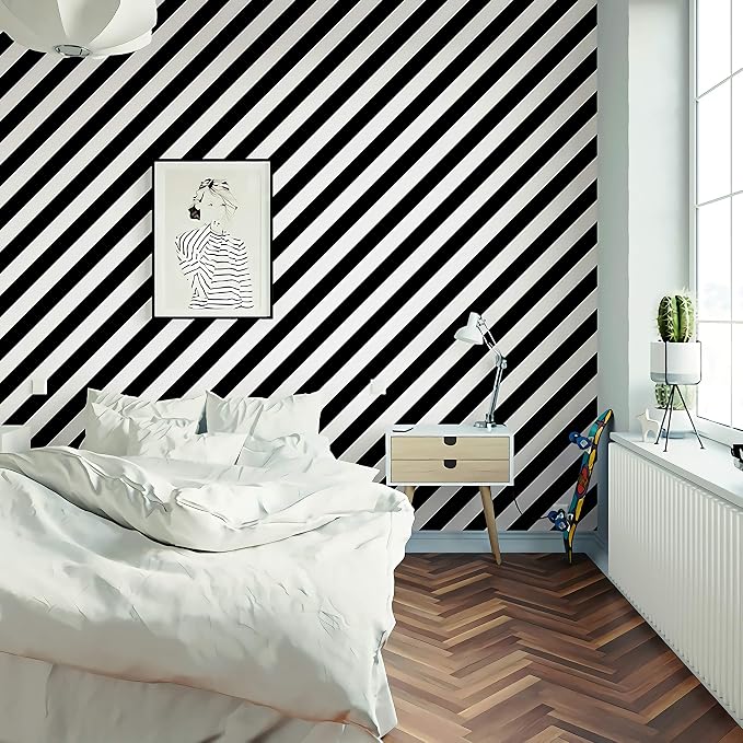 Guvana Stripe Black and White Peel and Stick Wallpaper Self-Adhesive Wallpaper - Image 3