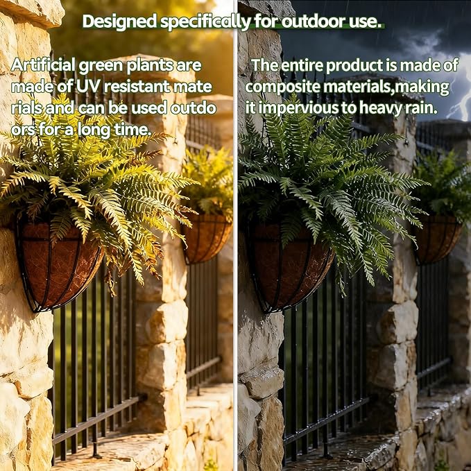 Faux Boston Fern with Hanging Basket – 18in Fake Hanging Fern, Lifelike - Image 3